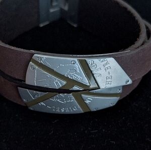 Diesel Gents triple Leather Bracelet Strap with Silver and‎ Gold Details